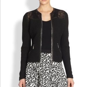 No longer available. Rebecca Taylor Lace and Leather Blazer